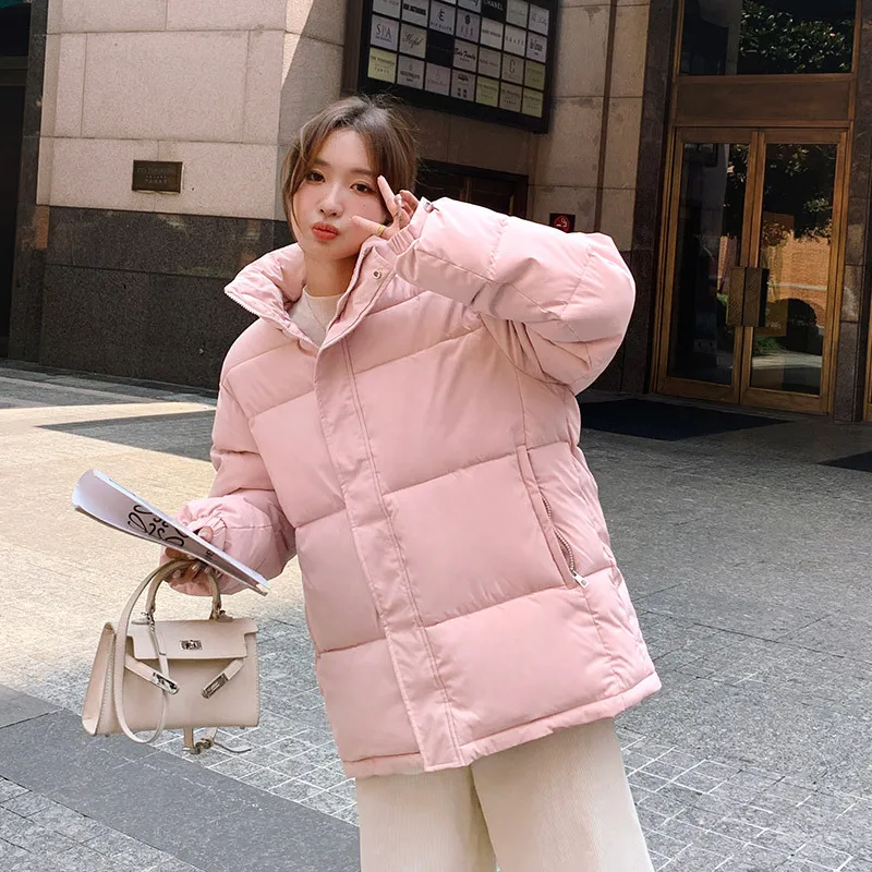 Autumn Winter Puffer Jacket Women Hooded Long Sleeve Parka Thick Warm Pockets Black White Pink Snow Clothes Korean Coat Loose