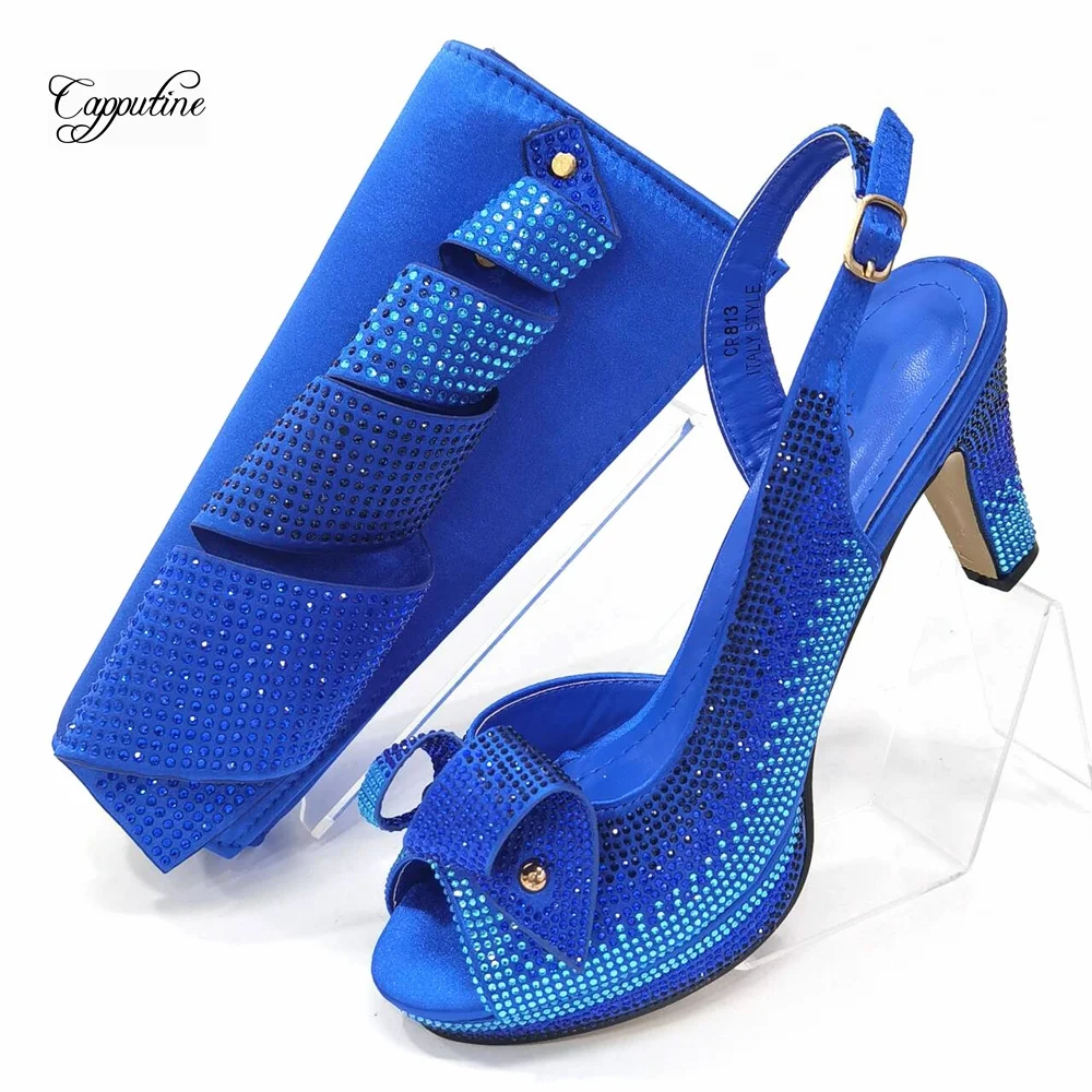 Coffee Women Shoes And Bag Set  African Ladies High Heel Sandals Match With Handbag Pumps Clutch Nigerian Sandales Femmes CR813