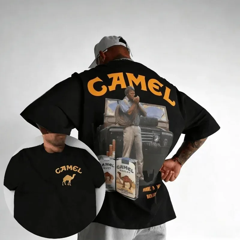 New 2026 Retro Car Camel Cigarettes T-Shirt Vintage Cotton Tops Tee Short Sleeve Casual Streetwear Oversized Women Men Clothing image 2