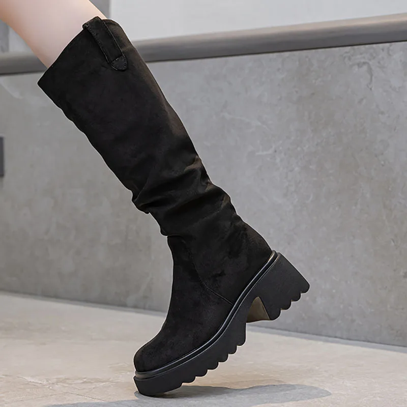 XMWRLW 2025 осенне-зимние женские сапоги до колена, модные женские осенние сапоги на высоком каблуке 7 см, теплые плюшевые женские зимние ботинки