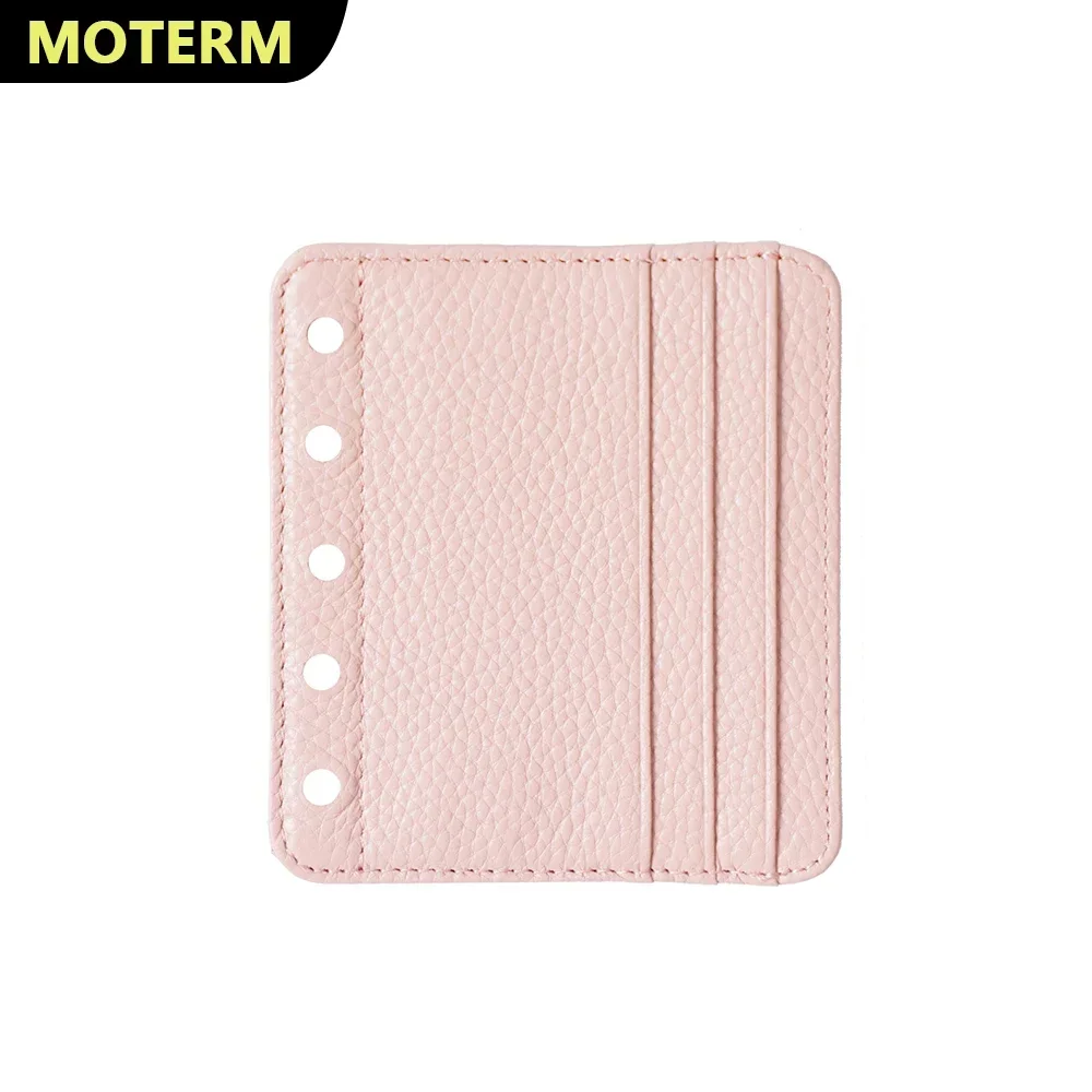 Moterm Card Holder Flyleaf for Ring Planner with 6 Card Slot And a Middle Pocket Cowhide ID Credit Card Bag Notebook Accessory