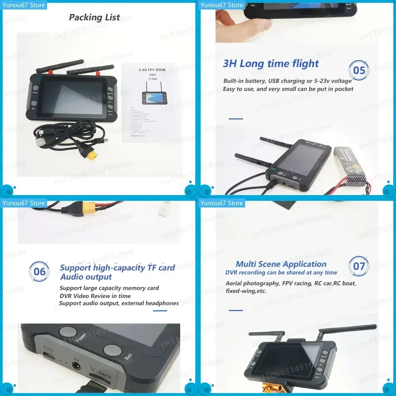 For SoloGood 5.8G FPV Monitor with DVR 40CH 4.3 Inch LCD Display 800x480 16:9 NTSC/PAL Auto Search Video Recording