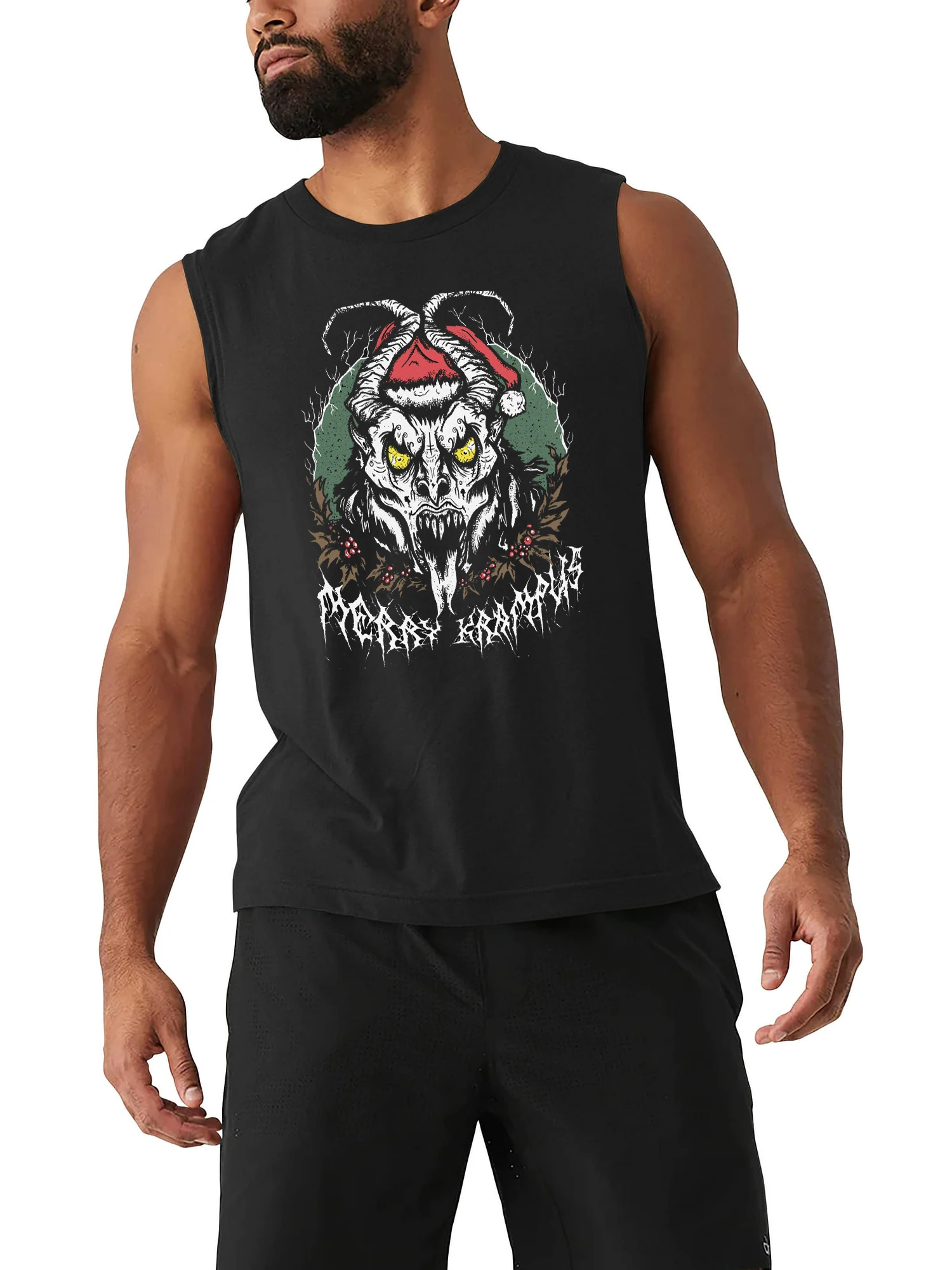 Gothic Merry Krampus Scary Halloween Christmas Gift Tank Top 100% Cotton O-Neck Casual Mens Vest Sleeveless Tee Shirt Streetwear