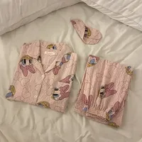 Spring Autumn Women's Sleepwear Thin Long Sleeve Long Pants Home Clothes Set Cartoon Print Comfortable Loose Fit Two Pieces Outf