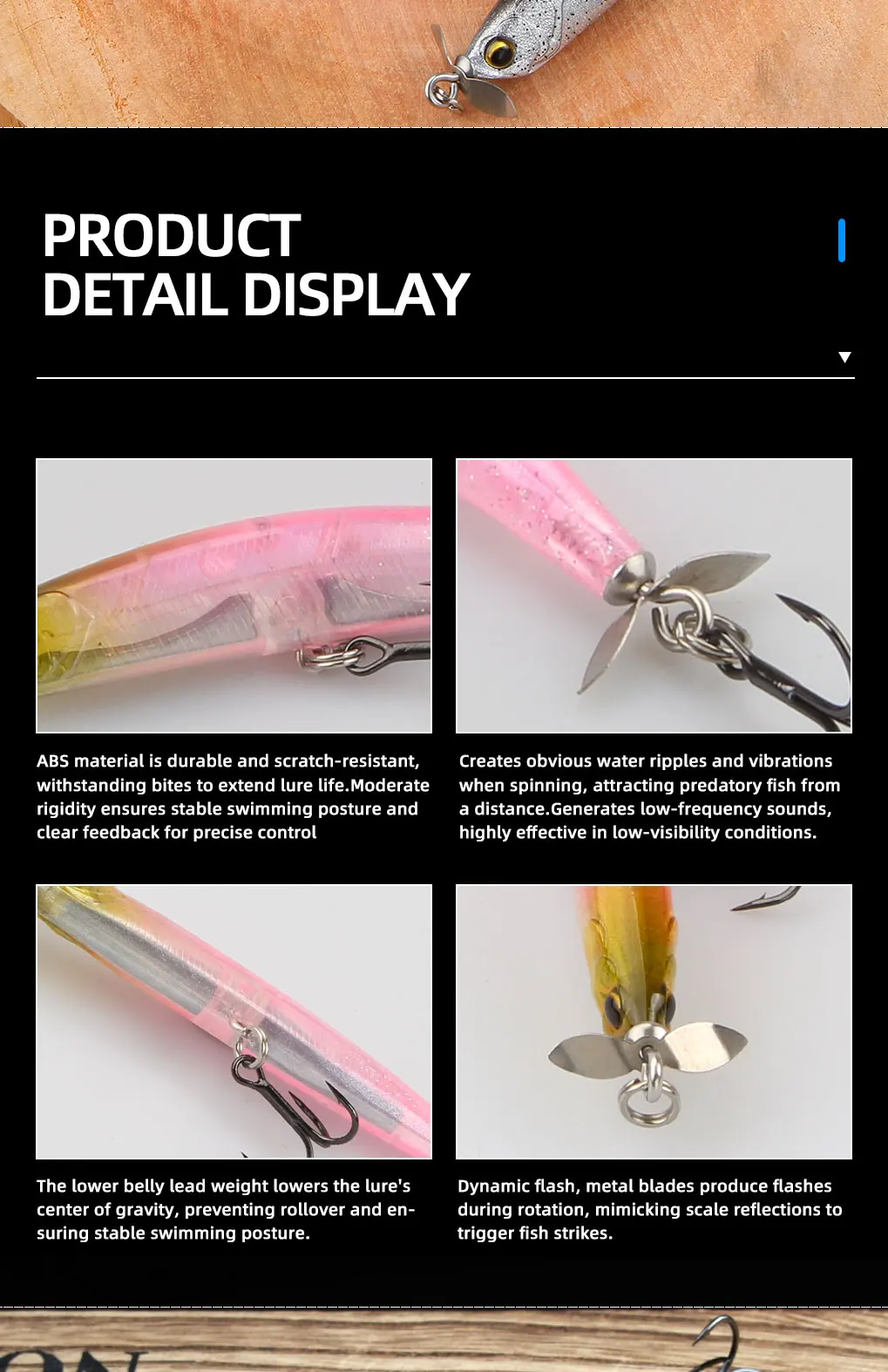 LETOYO Propeller-Stiftköder, sinkender Spinnköder, Swimbait, 80mm, 9,7g, Hecht-Wobbler, künstlicher Bassköder – Detail 5
