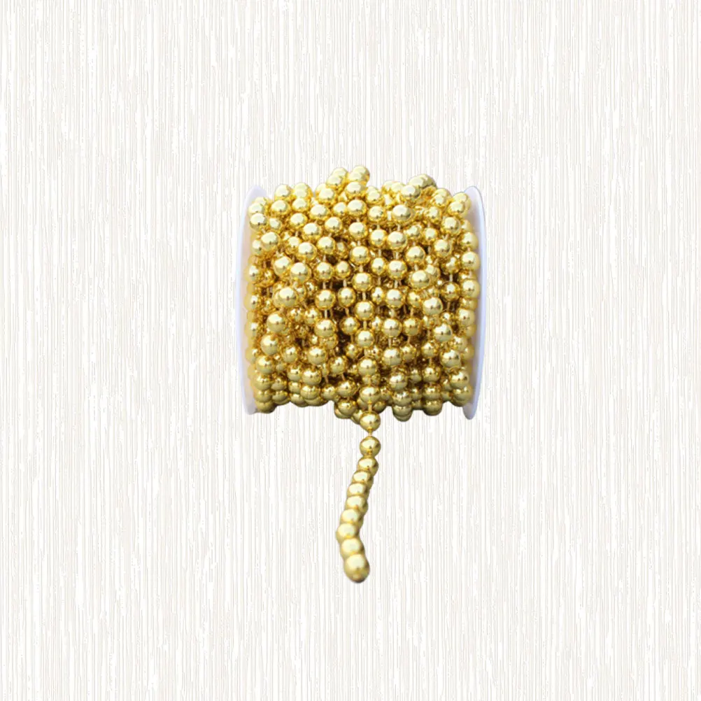 Rantai Manik-Manik Emas Berlapis 8Mm Gulungan 10M Permukaan Mengkilap Seragam Untuk Dekorasi Pernikahan Natal Kerajinan Tali Manik-Manik Garland DIY