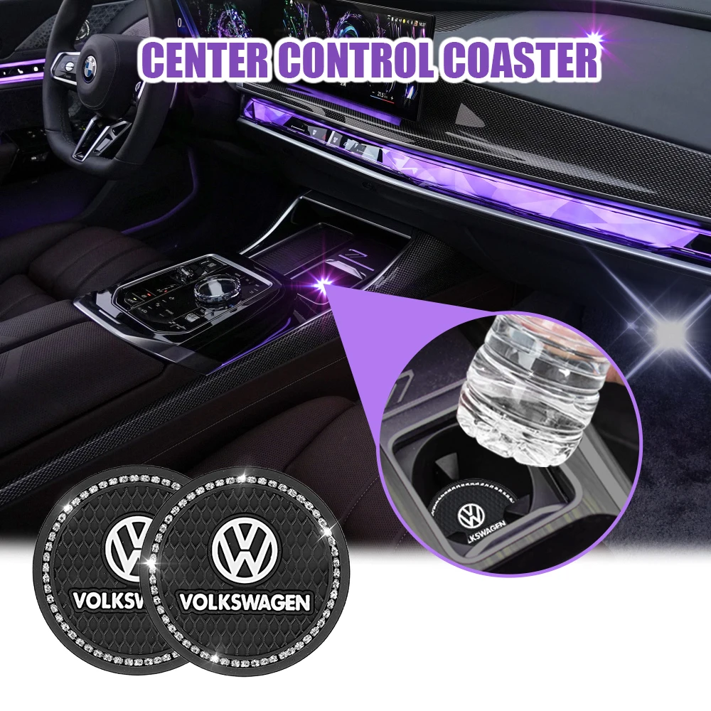 2pc Car Water Coaster Holder Anti-slip Diamond Rubber Mat Car Interior Accessories For Volkswagen VW Rline Golf Mk5 Tiguan Polo