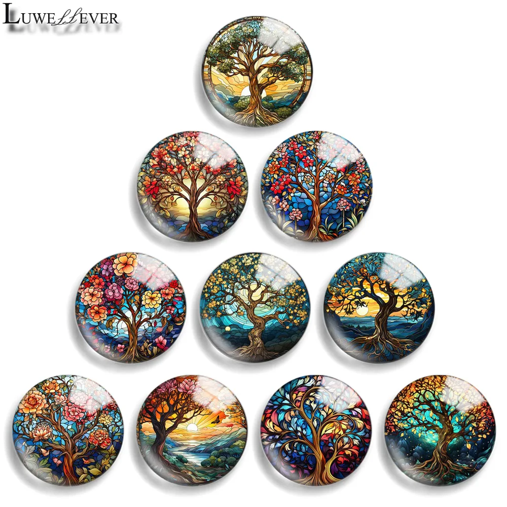 10mm 12mm 20mm 25mm 30mm 40mm 897 The Tree Of Life Mix Round Glass Cabochon Jewelry Finding 18mm Snap Button Charm Bracelet