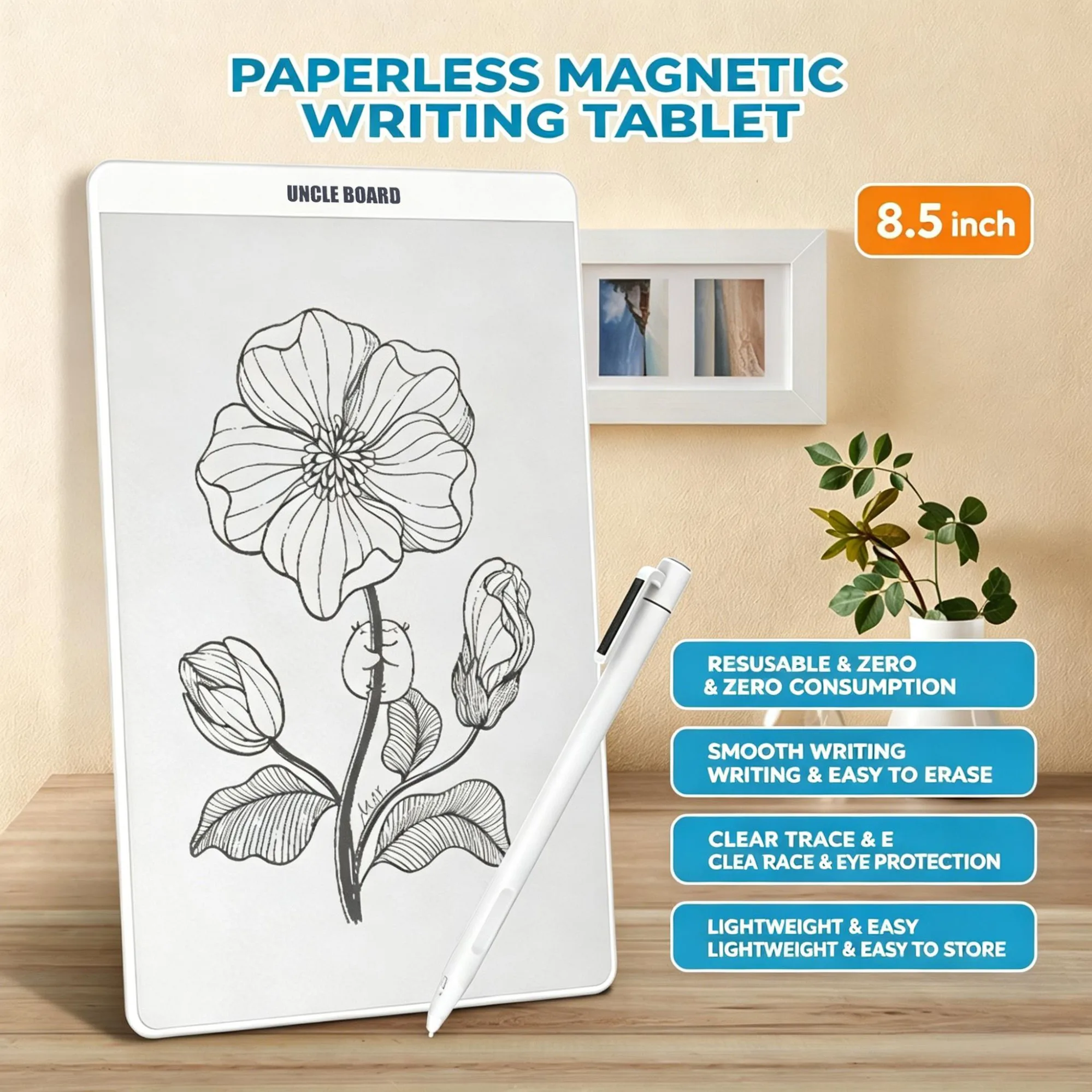 8.5/10/15‑Inch Magnetic Whiteboard Microcapsule Writing Tablet, Drawing Board, Household Message Board, Business Office Draft Pad