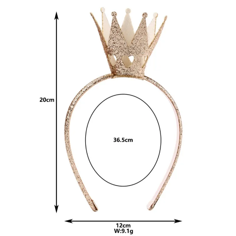 Gold Glitter 3D Crown Hair Band for Girls Sparkling Festival Princess Hair Sticks Kids Headwear Party Hair Accessories