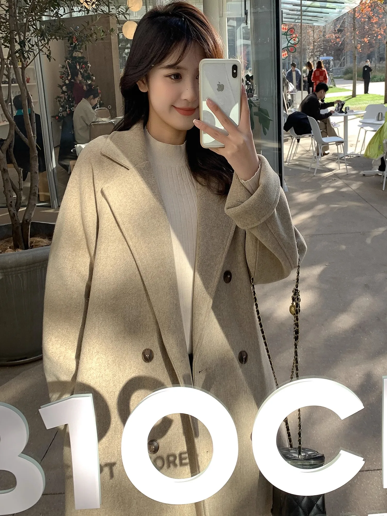 Oatmeal Color Double-sided Woolen Coat For Women\'s Mid Length 2023 Korean Autumn/Winter New High-end Woolen Coat