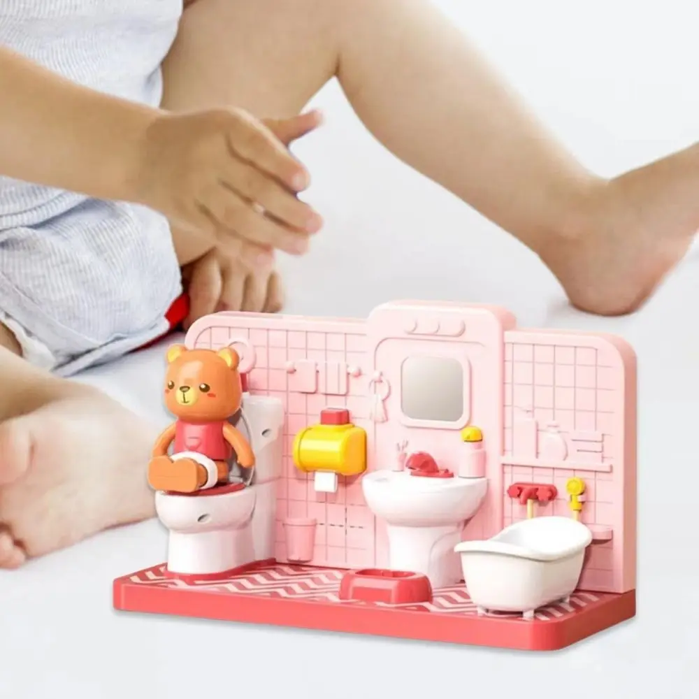Bathtub Bear Simulation Bathroom Enlightenment Dollhouse Furniture Funny Electronic Toilet Miniature Simulation Model