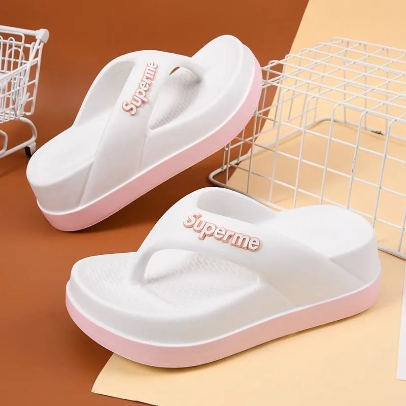 

Flip-flops women's summer outer wear advanced sense non-slip thick-soled foot pinch fashion soft-soled heightening beach shoes