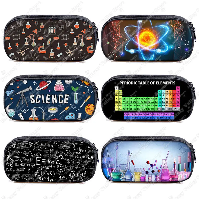 Estuche de cosméticos con estampado de física, matemáticas y química, bolsa de lápices de ciencia, almacenamiento de bolígrafos, bolsa estacionaria,
