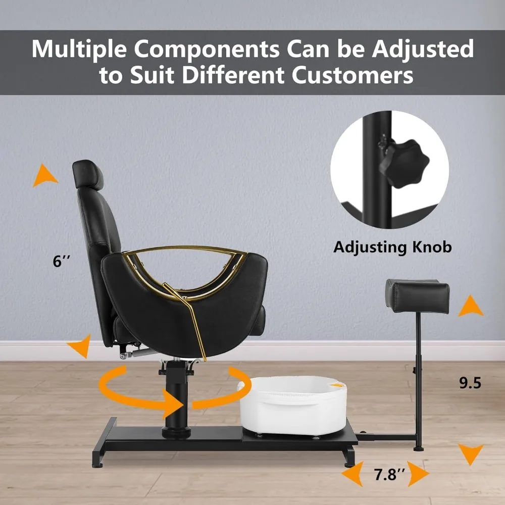 Hydraulic Pedicure Chair, Reclining Pedicure Station Unit, 360 Degree Swivel Foot Spa Chair with Footrest and Massage Foot Bath