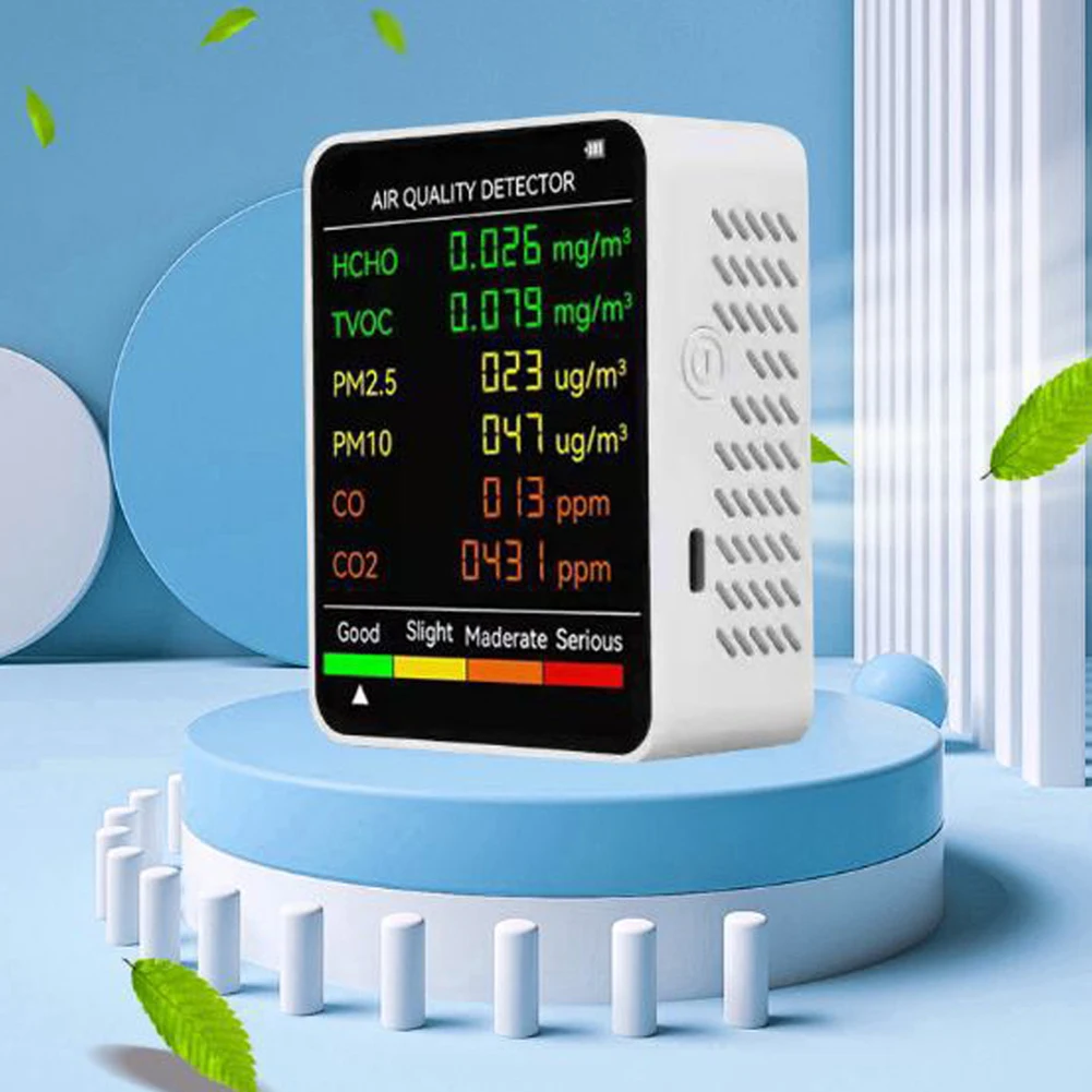 6 In 1 Multifunctional Air Quality Detector PM2.5 PM10 HCHO TVOC CO CO2 Formaldehyde Monitor LCD Display Home Air Quality Tester