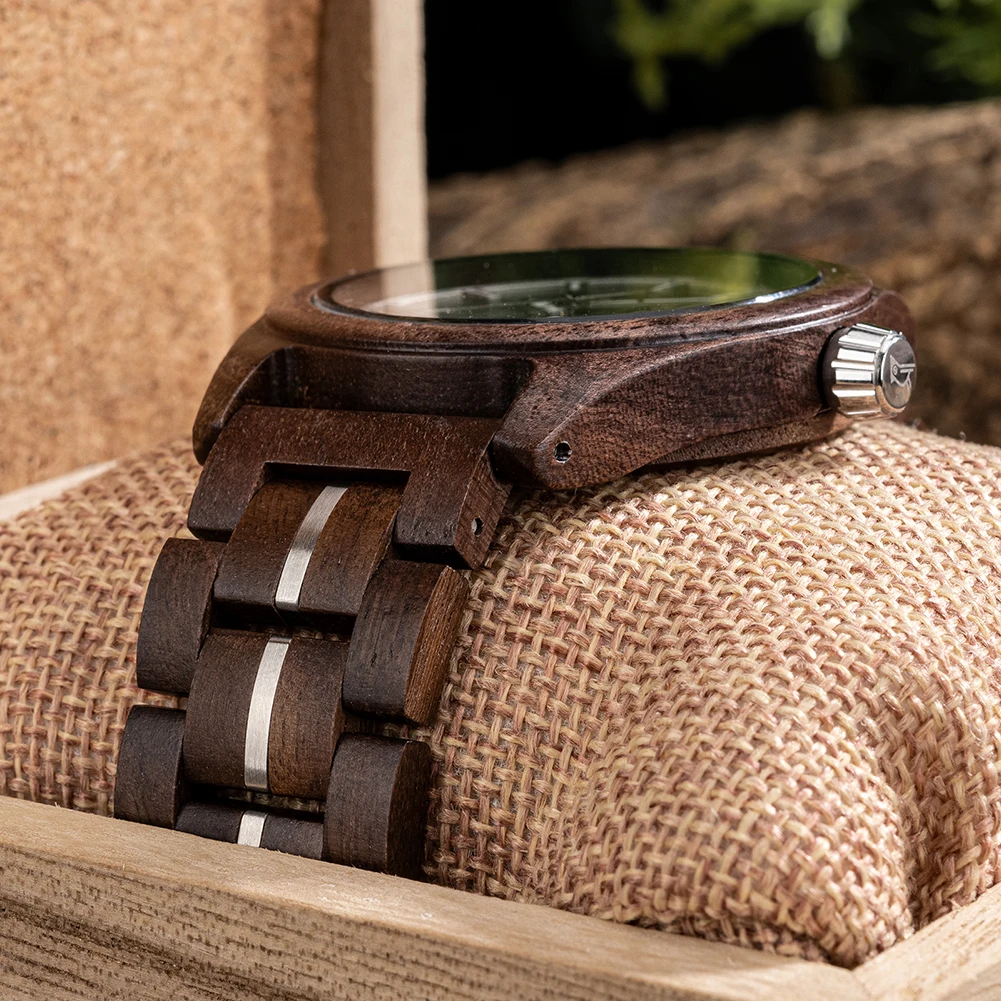 Bobo-男性用ウォールナットウッドウォッチ,日本のクォーツムーブメント,発光ディスプレイ,バタフライバックル,ストラップ調整ツール,直接配達