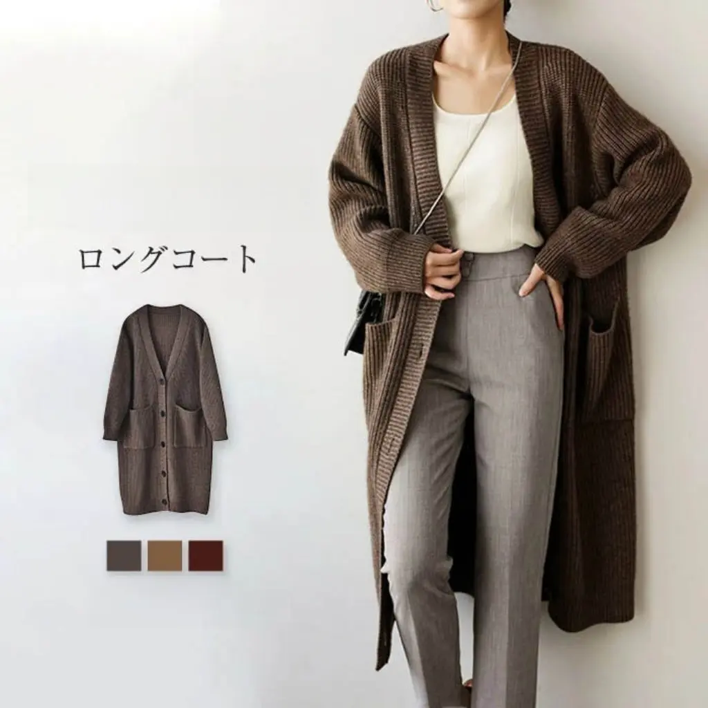 

Women's Japanese Style Long Knitted Cardigan Jacket Luxury Lazy Style Retro Thickened Sweater Outer Wear for Autumn And Winter