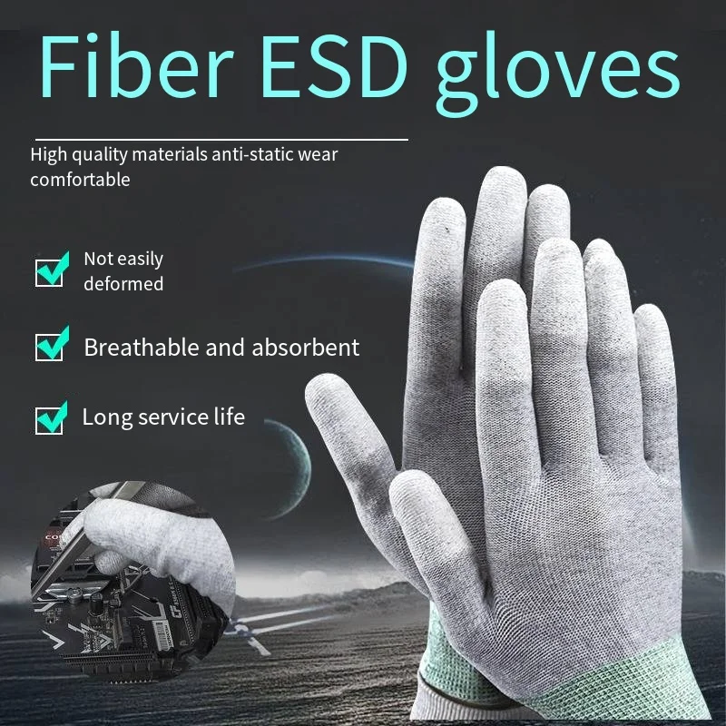 10pairs Carbon Fiber Anti-Static Work Gloves - Lightweight Breathable, Anti-Slip Durable, Touchscreen ESD Gloves (Unisex)