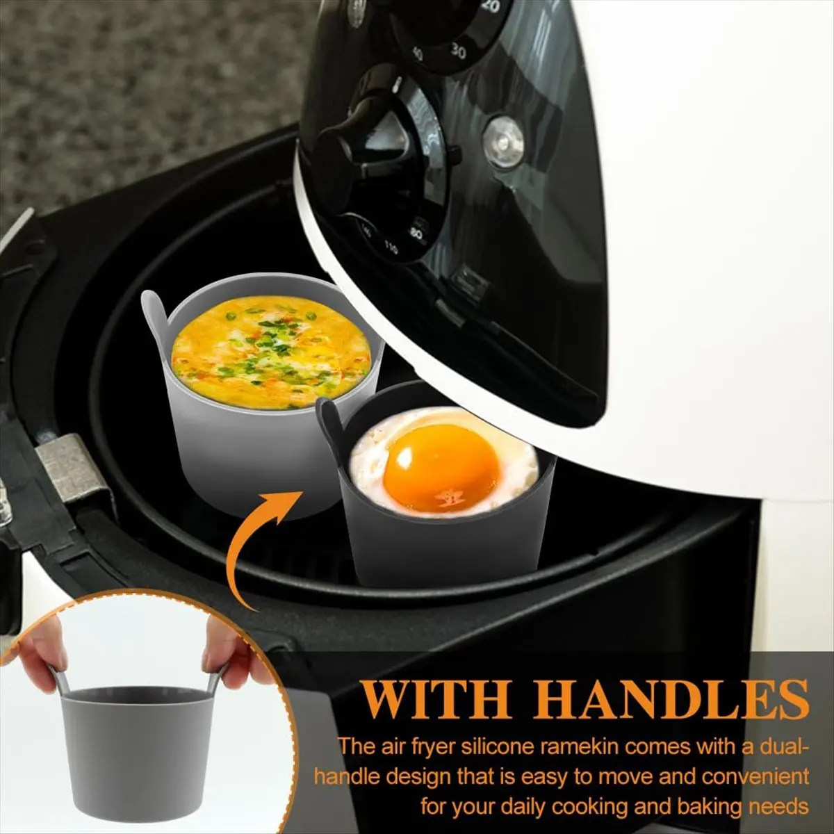 4pcs Ramekins for Air Fryer,Air Fryer Egg Moulds with Dual-Handle Reusable Air Fryer Egg Moulds for Air Fryer-ROWI