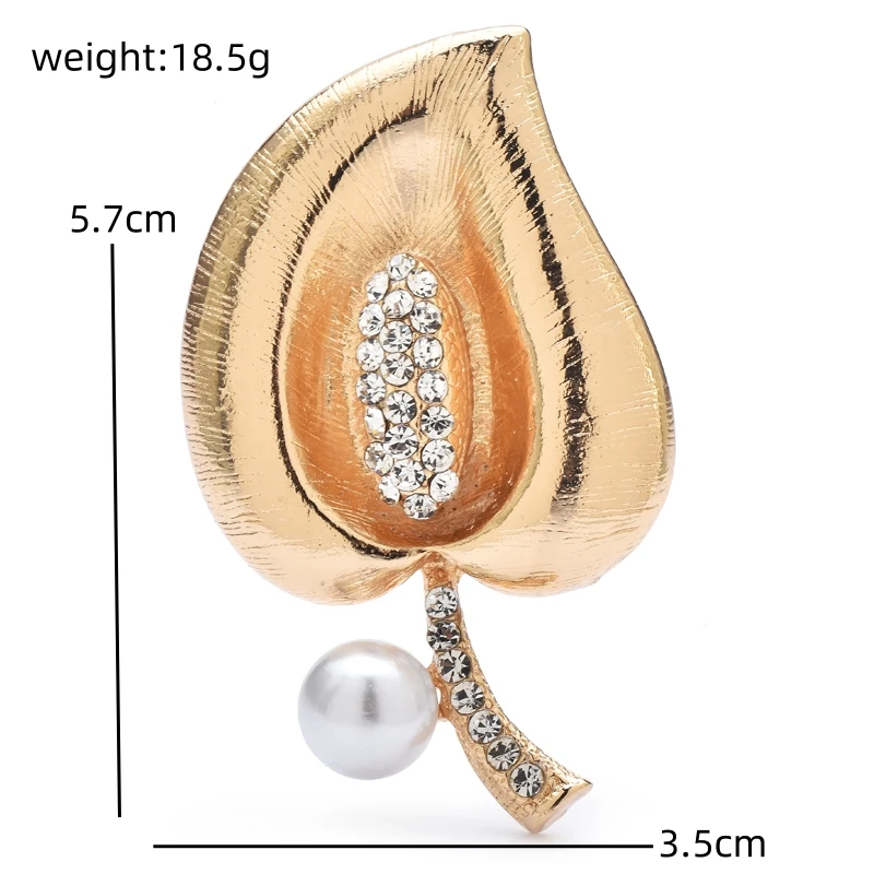 Wuli&baby Lovely Lily Flower Brooches For Women Unisex Alloy Rhinestone Leaf Plants Elegant Party Office Brooch Pins Gifts