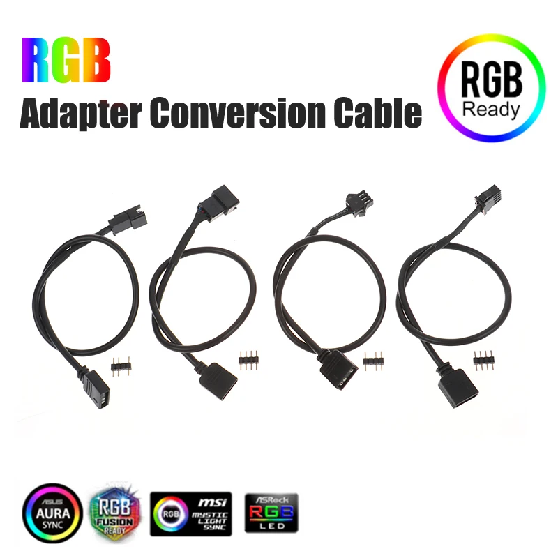 1PCS Motherboard RGB Adapter Conversion Cable 5V 3 Pin / 12V 4 Pin 30cm RGB Led Strip Light for PC Computer LED Light Strip Line