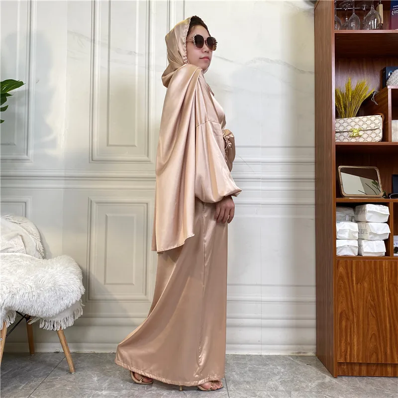 

Eid Mubarak Satin Muslim Women Abaya Hijab Maxi Dress Turkey Arab Islam Dubai Djellaba Africa Ramadan Kaftan Robe Jalabiya Gown