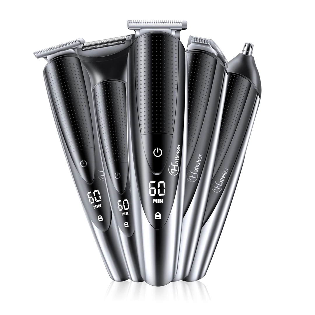 Hatteker 5in1 Adjust Hair Beard Trimmer Professional For Men Electric Shaver Hair Clipper Washable Facial&Body Groomer RFC-58805
