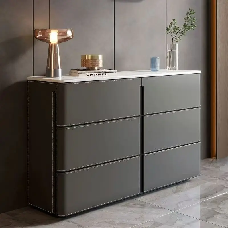 Minimalist saddle leather dining side cabinet, secret cabinet, living room bucket cabinet against the wall, high cabinet
