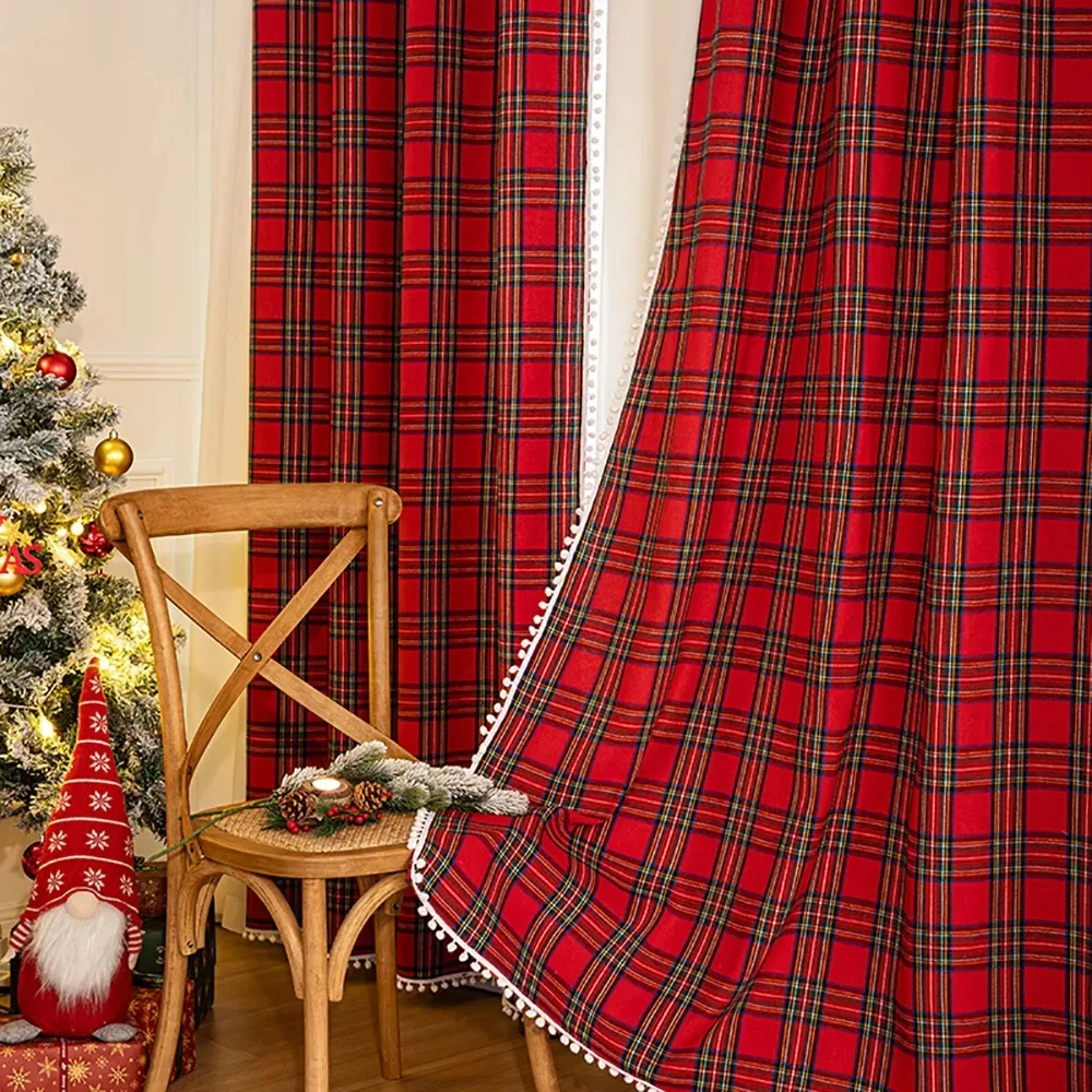 Buffalo Check Plaid Curtains Farmhouse Design Semi Sheer Curtains   Christmas Decorations Rod Pocket for Kitchen/Living Room