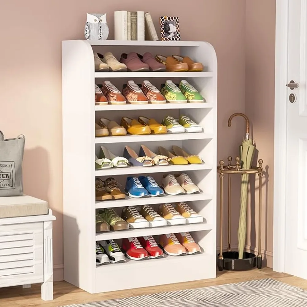 

Shoe Rack, 8-Tier Tall Shoe Shelf, Wooden Shoe Storage Cabinet, White