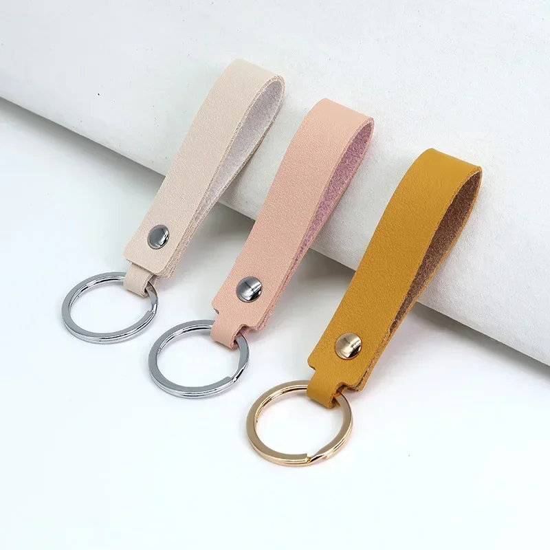 Laser Engrave Custom LOGO Double-side Colors Leather Keychain Keyring Company Activity Hotel Number Car Key Chain Holder Gifts