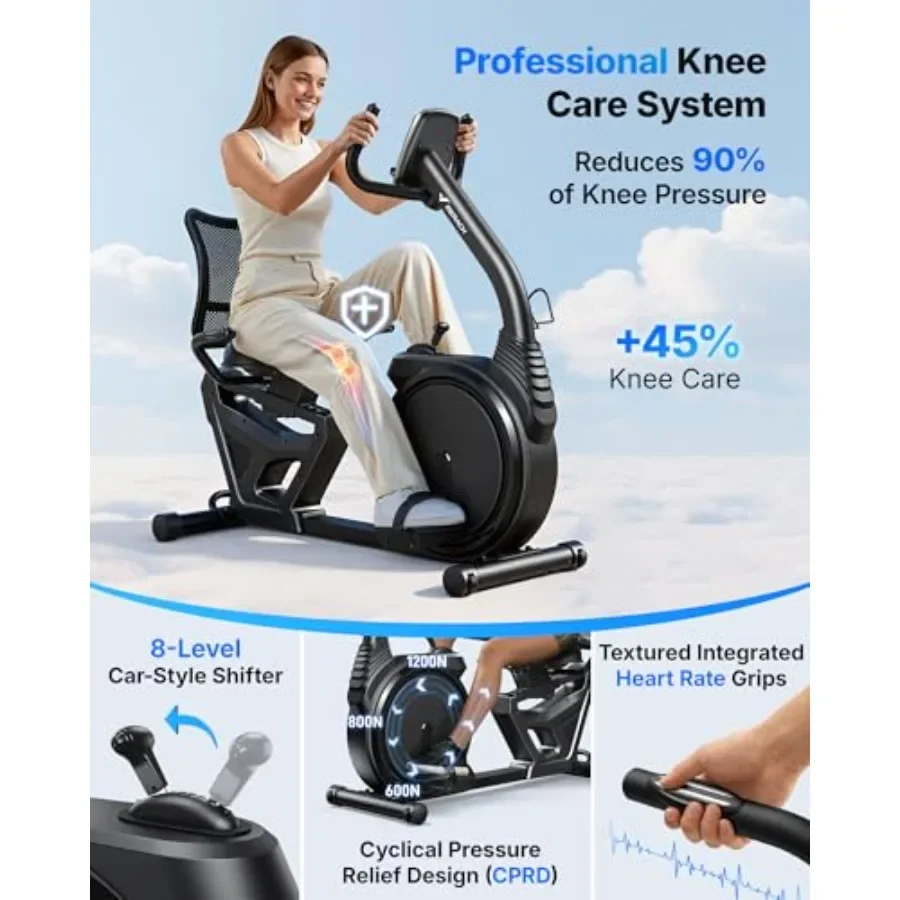 Recumbent Exercise Bikes for Home Use: Aluminum Frame, Matte Black, Ultra-Quiet Magnetic Resistance