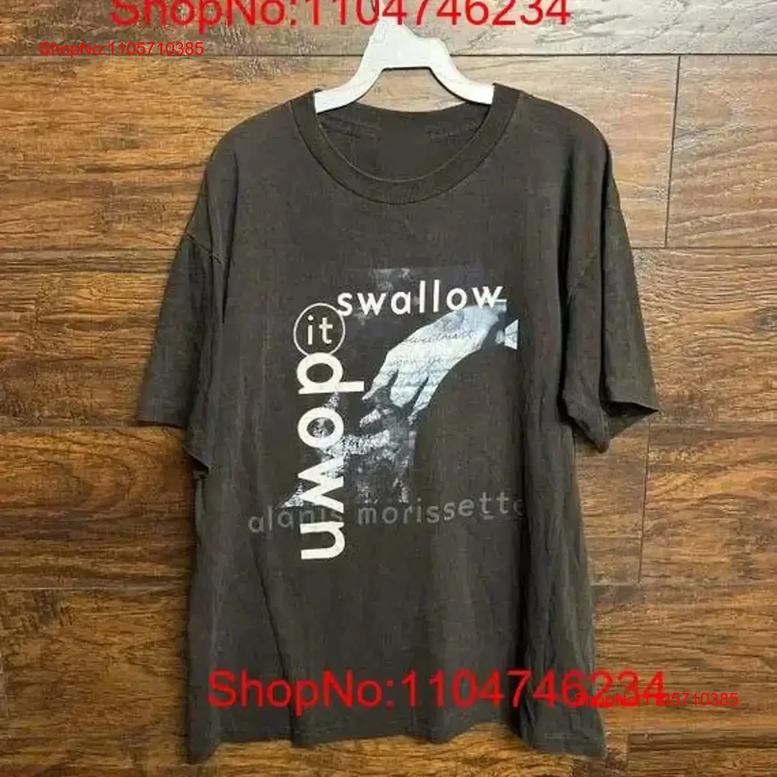 Alanis Morissette T shirt Swallow it Down Black vintage Washed Stretched Slightly Versatile graphic streetwear vintage Washed