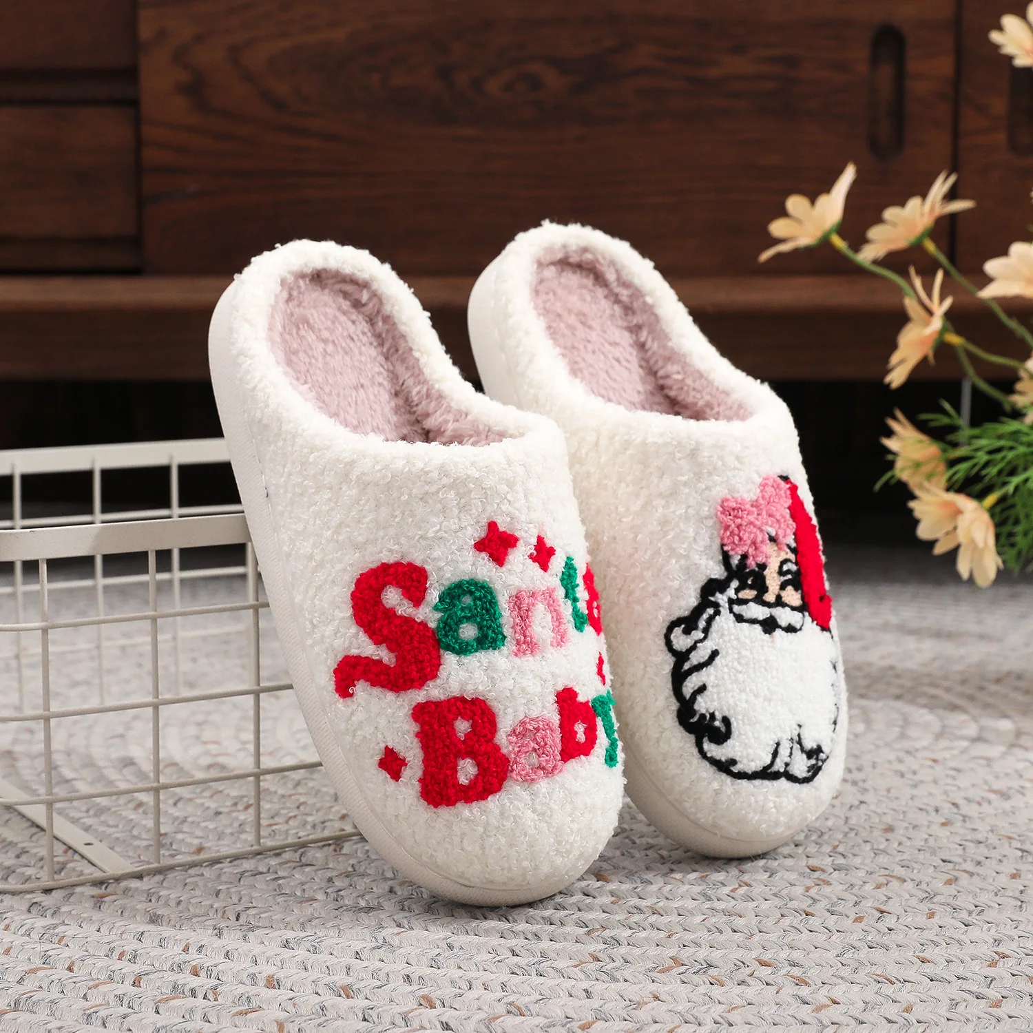 Christmas Women Slippers Cute Gingerbread Winter Warm Slides Couple Houseshoes Men Bedroom Flat Soft Sole Home Shoes for Gift