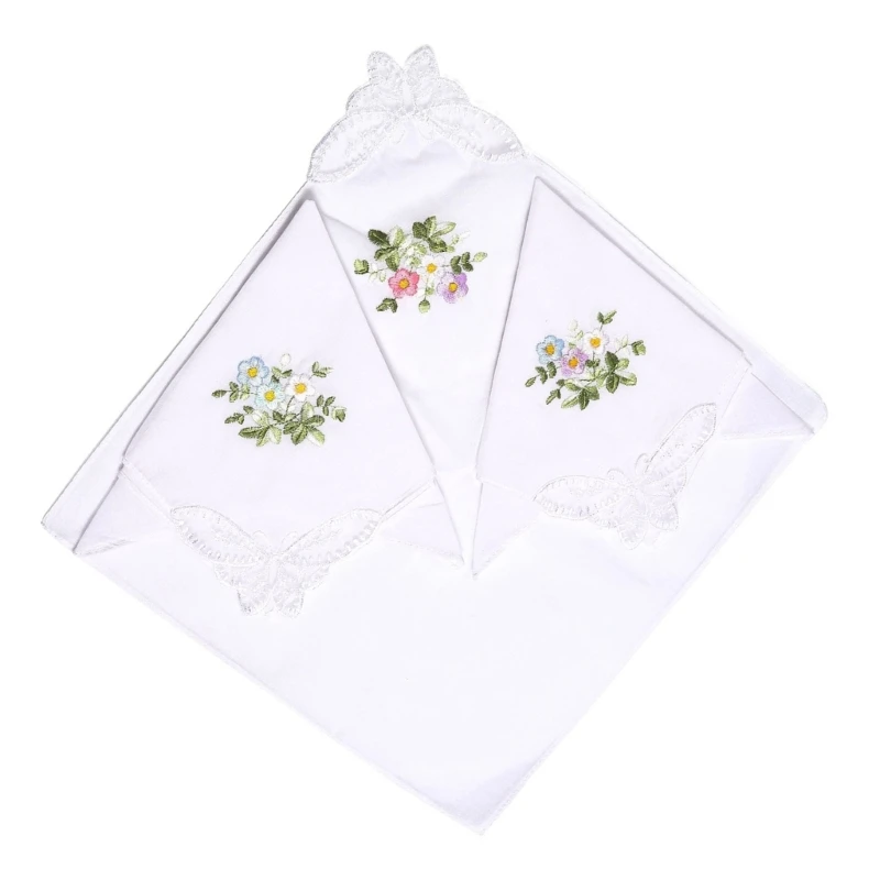 12pieces 28x28cm Embroidery Flower Pocket Square for Woman Gentleman Cotton Handkerchief Printed Groom Handkerchief