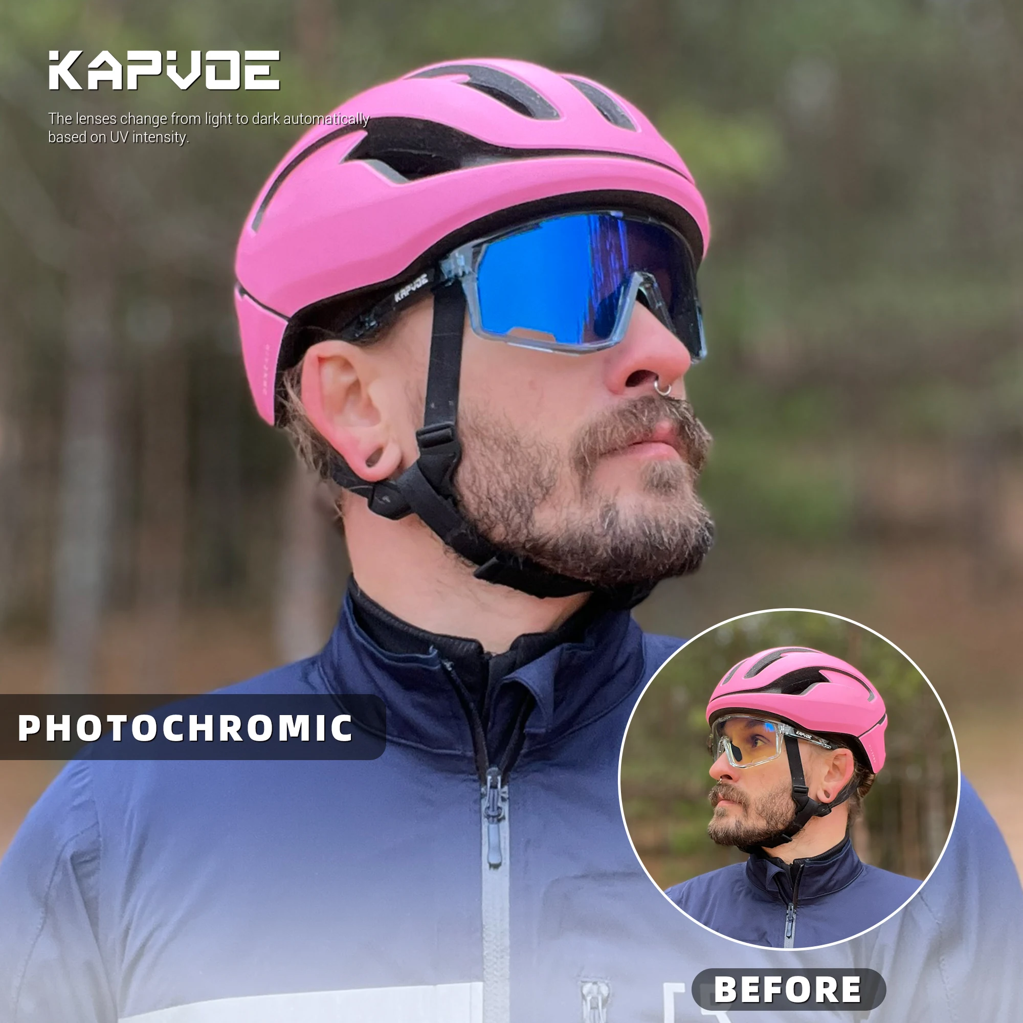 Kapvoe armação fotocromática e lente óculos de sol de bicicleta para homens óculos de ciclismo fotocromáticos uv400 óculos esportivos para dirigir 2024