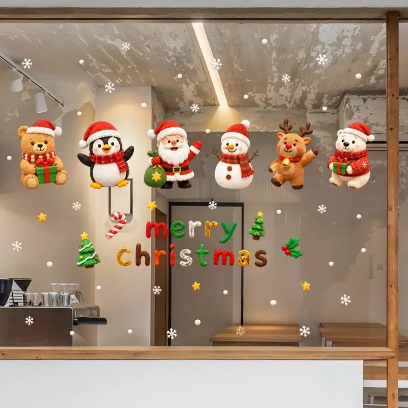 Christmas Window Stickers Double Sided Same Color Vivid Pattern Self Adhesive Decals for Home Shop Holiday Party Decor