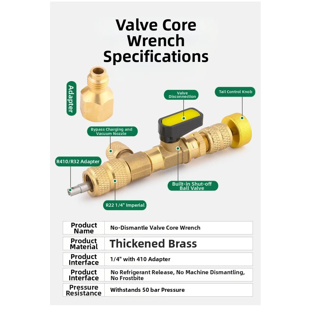 Air Conditioning Valve Core Removal Tool for Quick Replacement Without Cooling Agent for R410 R32 and R22 Systems