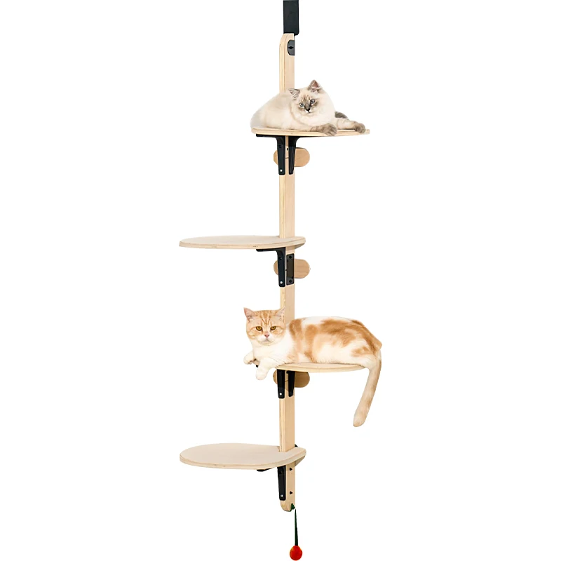 

2026 New No Carpet Luxury Wooden Cat Tree Tower Floor to Ceiling Large Wall