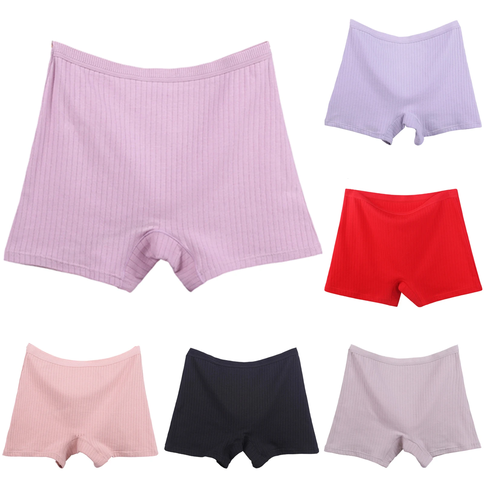 Ribbed Women's Underwear High Waist Loose Plus Size Boxer Briefs Breathable Soft Comfortable Solid Color Female Daily Panties