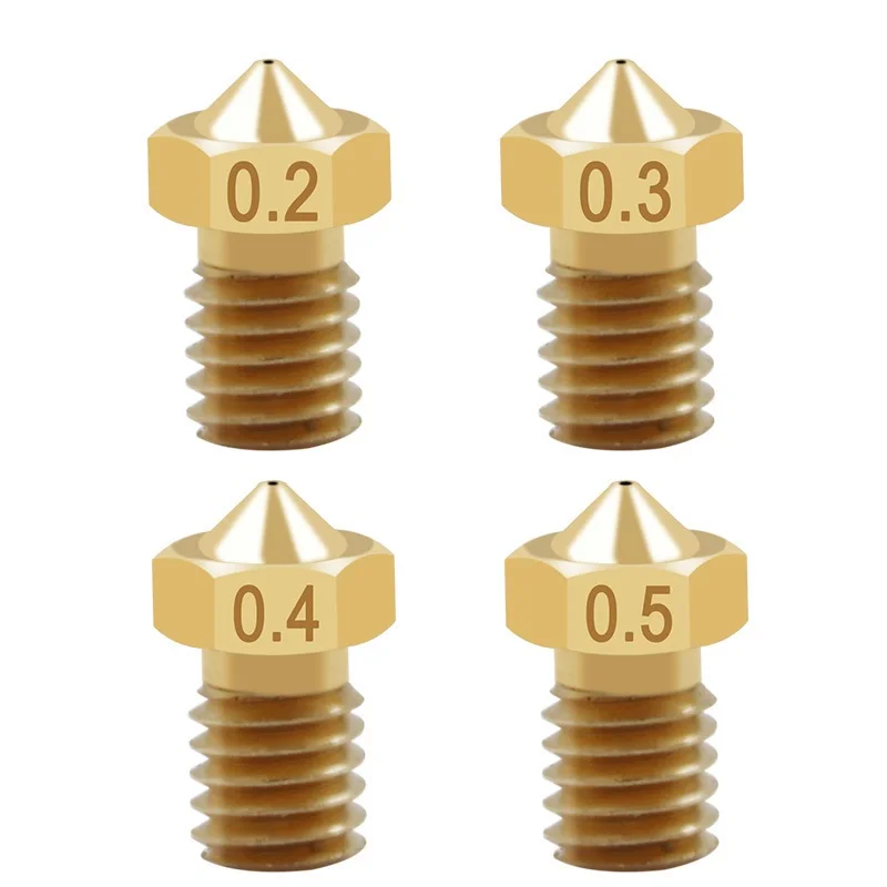 5PCS/SET 3D printer brass nozzle accessory, M6 thread printing nozzle suitable for 1.75mm,0.1-1.0mm consumables