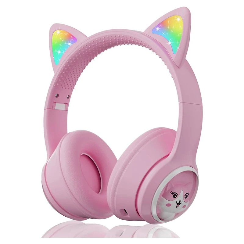 Cuffie wireless pieghevoli, cuffie over ear, cuffie da gioco Cat Ears per telefono con luce LED -D