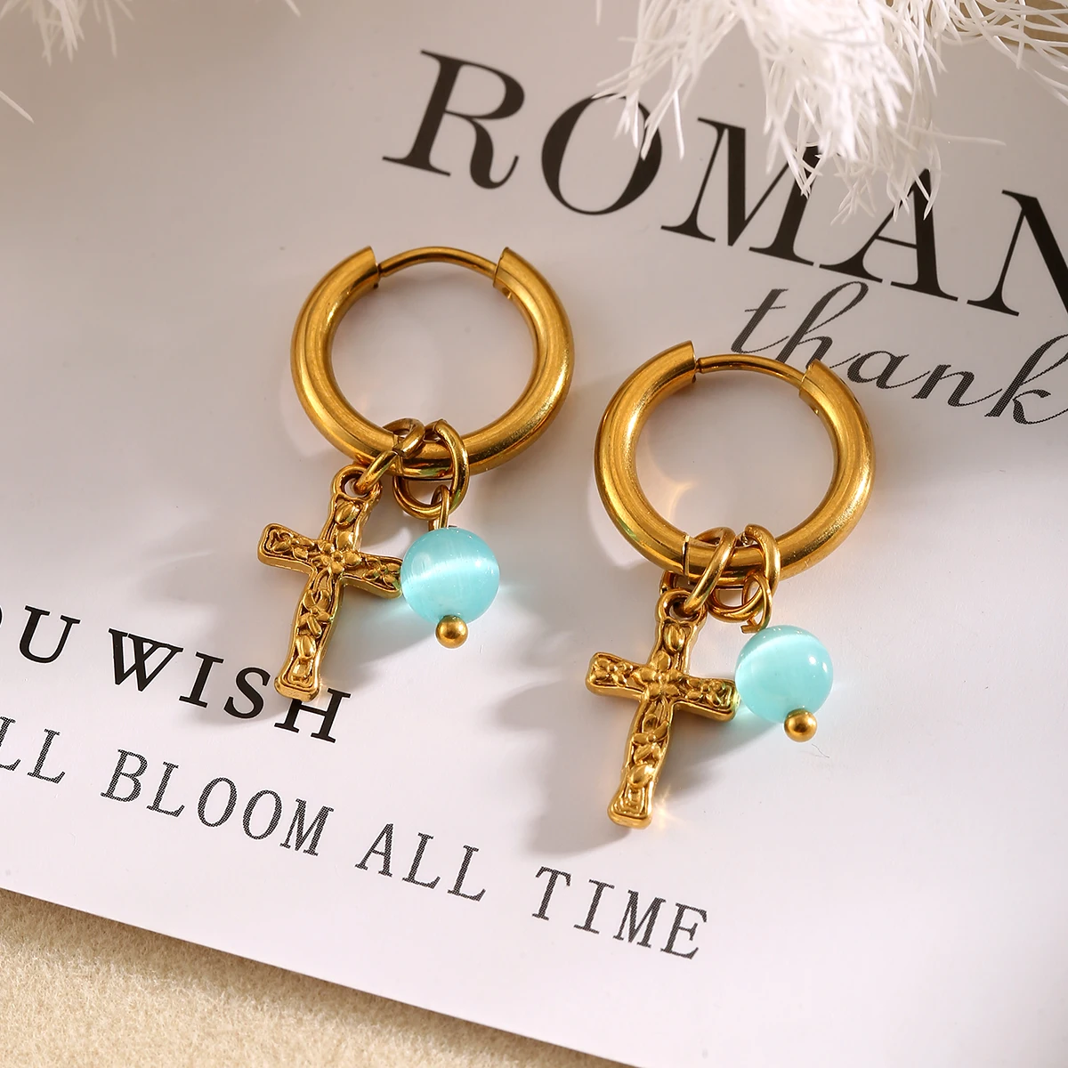 GIOIO أقراط من الفولاذ المقاوم للصدأ أقراط متدلية من الحجر الطبيعي للسيدات موضة يومية مقاومة للماء مجوهرات هوب أقراط هدية