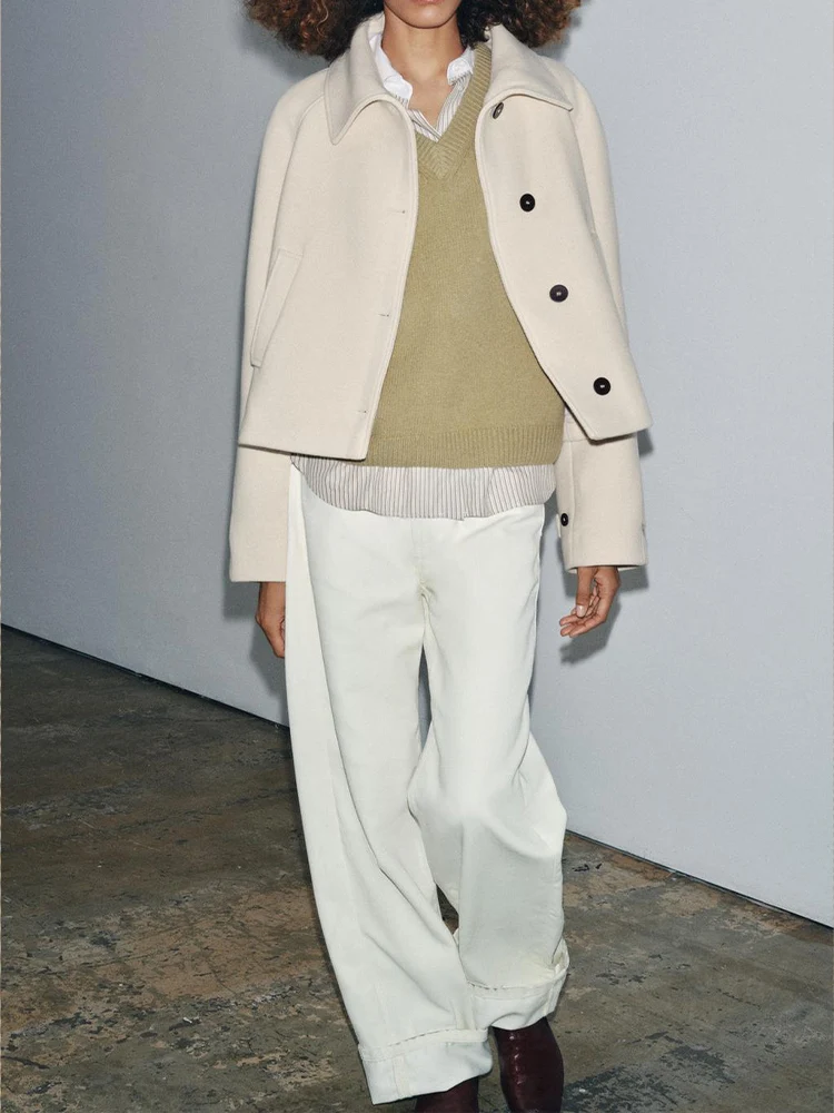 

European style new women's fashion versatile temperament leisure lapel long sleeve short windbreaker jacket