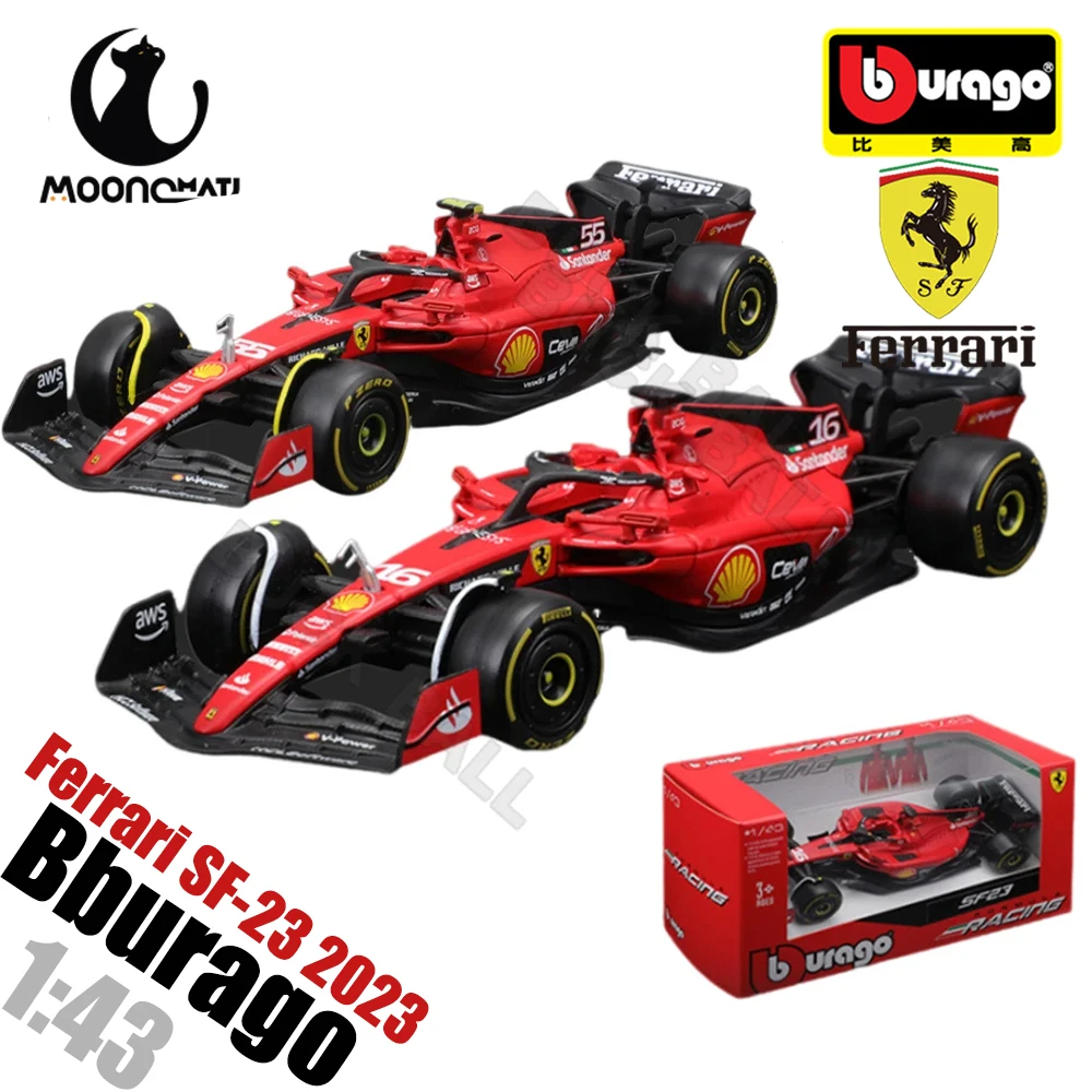 1/43 Bburago F1 Ferrari SF-23 2023 16 #   Leclerc 55 #   Sainz Formuła 1 samochód FERRARI odlewany model samochodu ze stopu metali kolekcja zabawek prezent