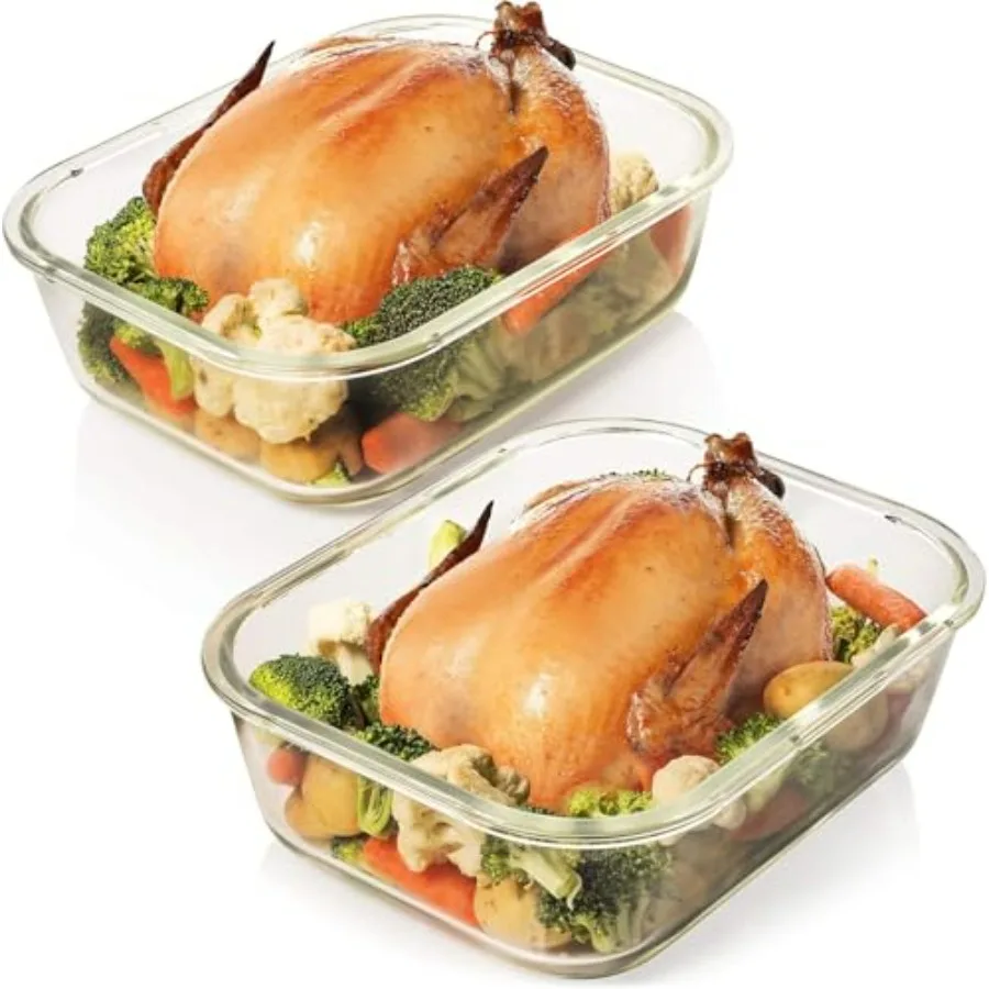 

Razab 10 Cups 80 Oz 4 Pc Set of 2 Glass Food Storage Containers with Airtight Locking Lids for Storing and Serving Food in Kitc