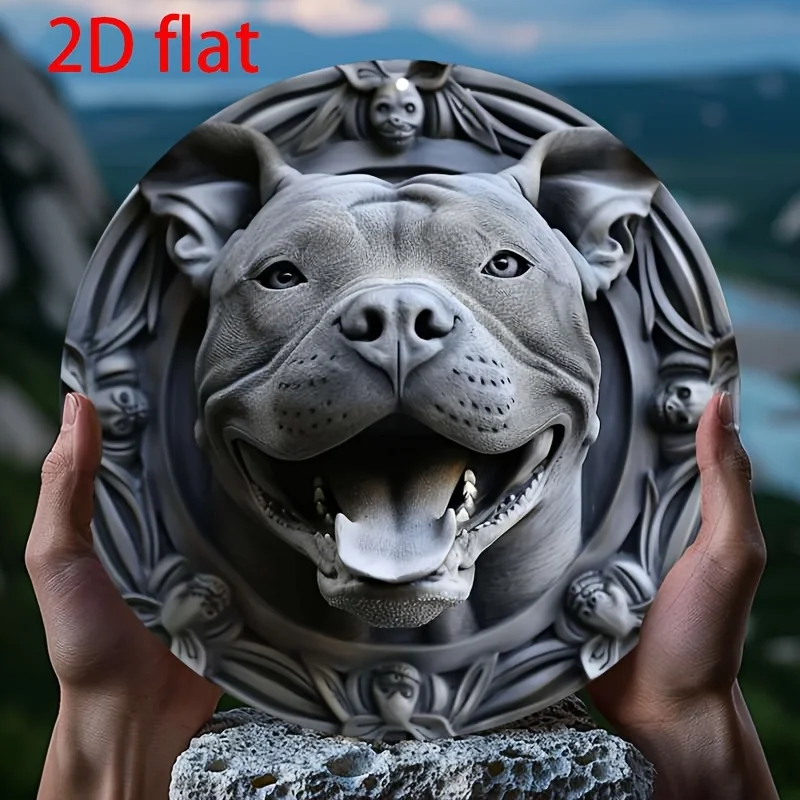 2D Flat - 1pc of a 2D Flat Aluminum Sign, Featuring a Vintage Round Sign of a Staffordshire Bull Terrier Measuring 8.0X8.0 inch
