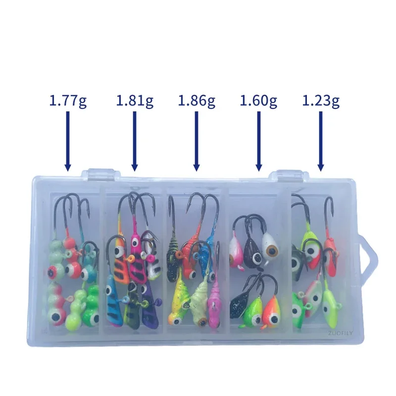 Winter Ice Fishing Lure Metal Artificial Bait 1.2g~1.9g Winter Mini Metal Lead Head Hook Bait Jigging Fishing Barbed Hook Bait