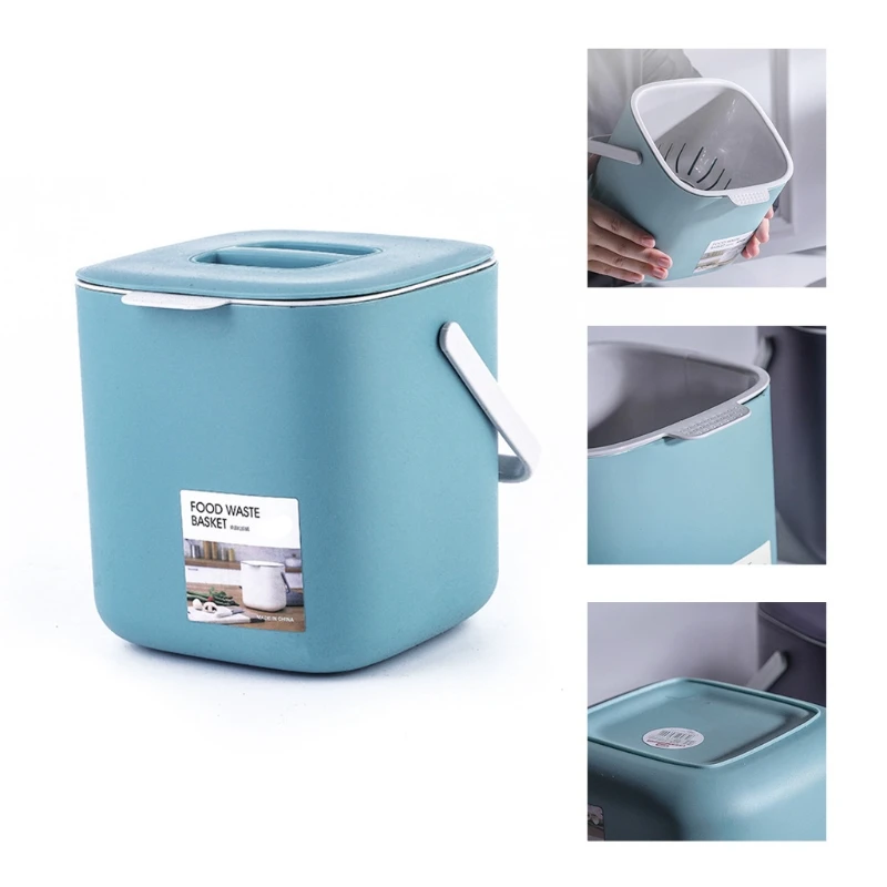 D0JA 2 Tiers Kitchen Compost Bin Odorless Compost Bucket with Carrying Handle Indoor Food Waste Bin Easy to Clean Trash Can